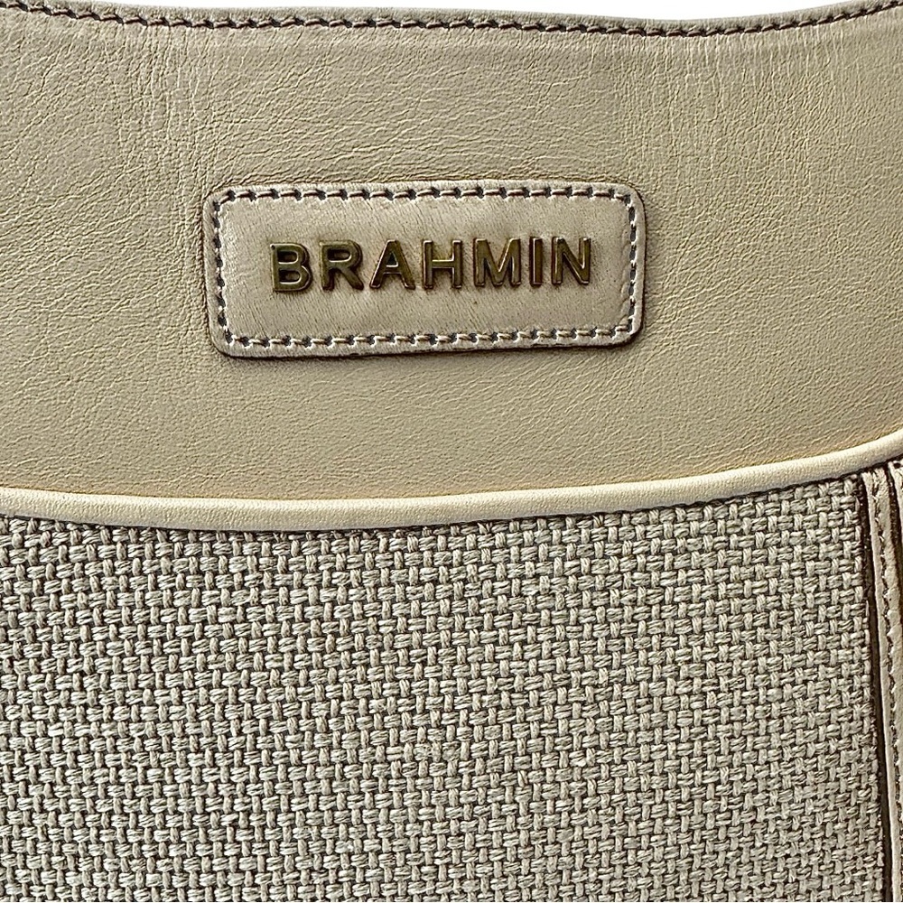 Brahmin Tan Raffia & Leather Shoulder Bag Rare Style EUC - Picture 10 of 13